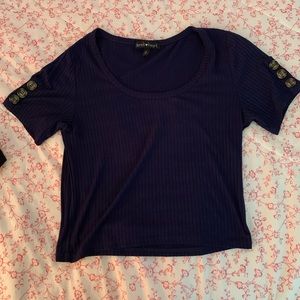 Navy blue top with button sleeves